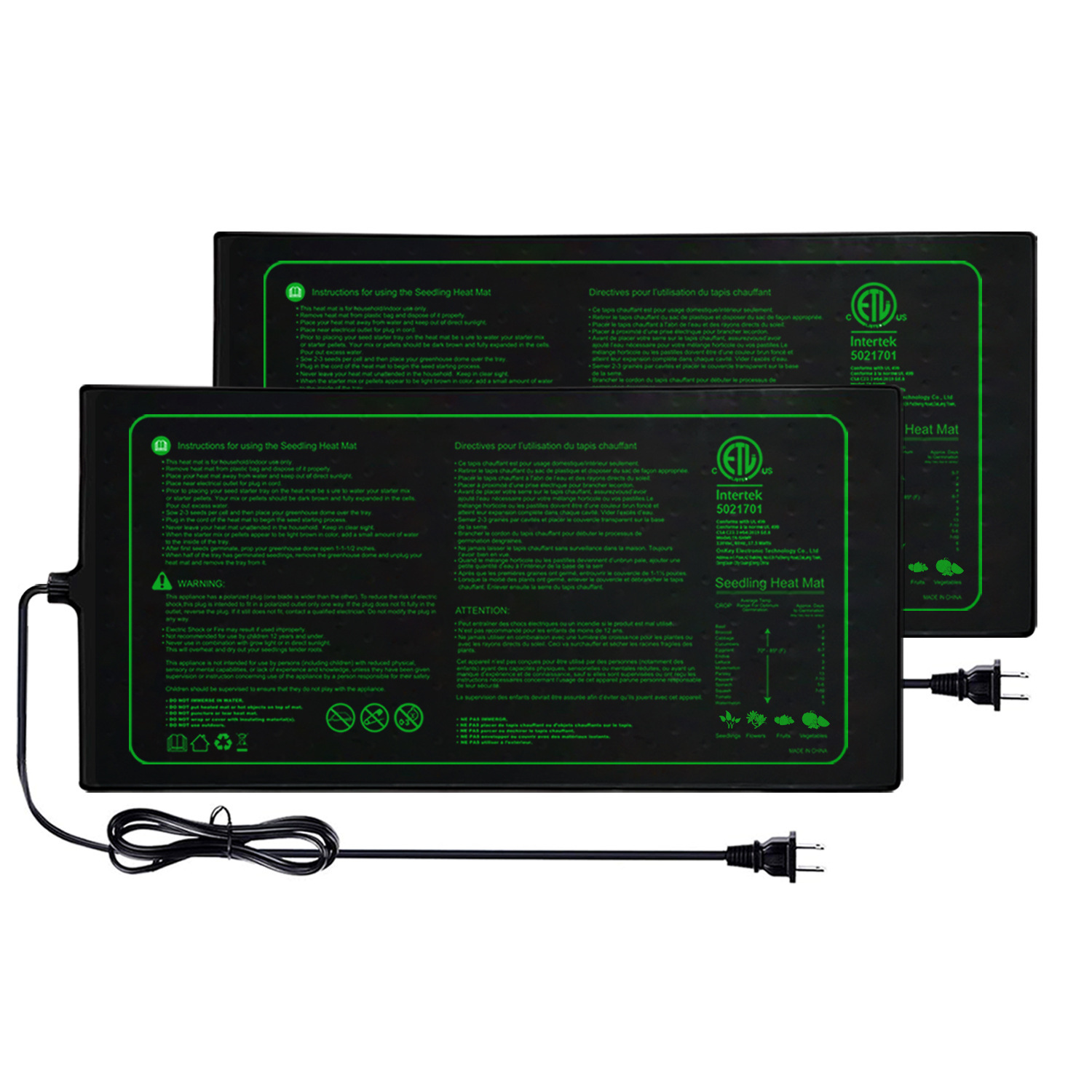 Seedling Heat Mat - İki'li Paket 20x10 İnç Fide Isıtma